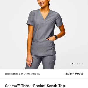 Figs Casma Three Pocket Scrub Top XS Graphite